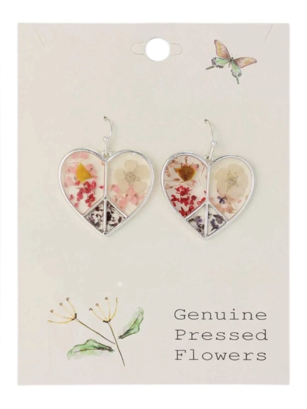 Pressed Flower Heart Earrings Mother’s Day Gift Peace Love Floral Jewelry